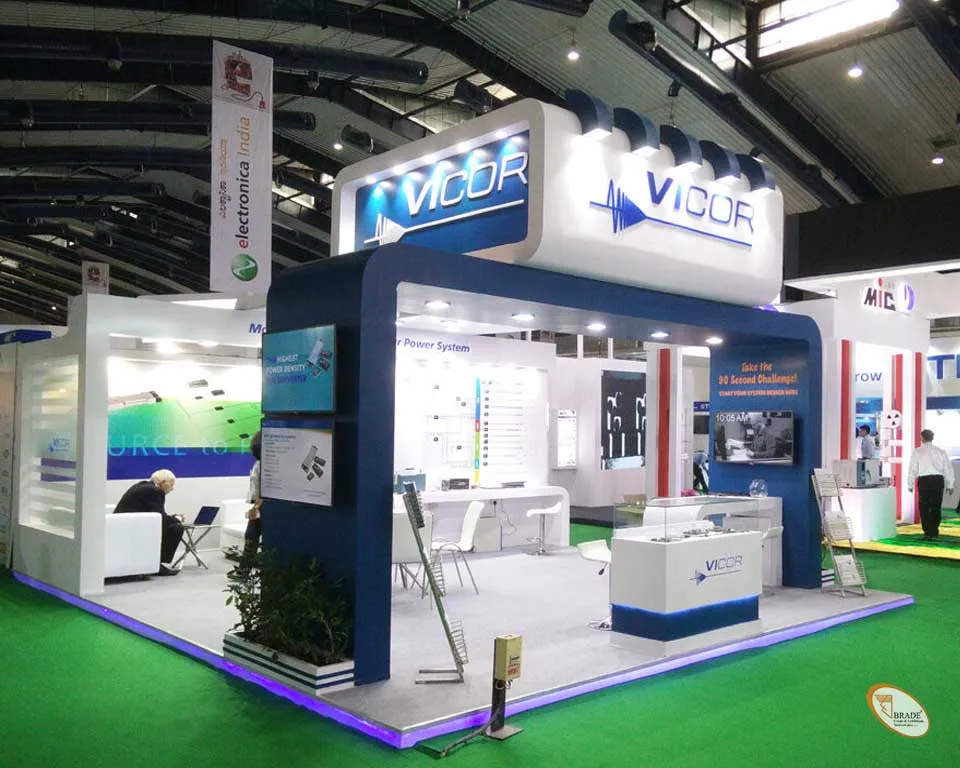 Exhibition stand with spacious layout and interactive product displays