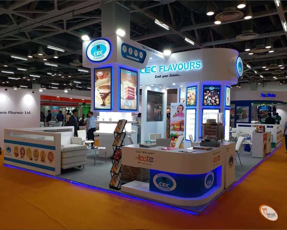 Exhibition stand with bold branding and interactive features