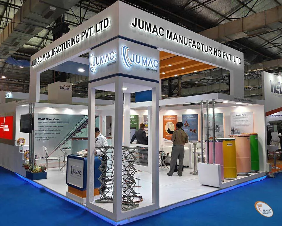 Exhibition stand with sleek design and interactive branding elements